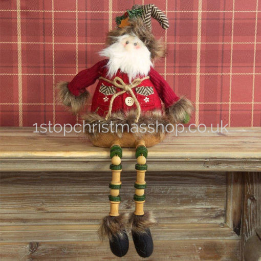 Sitting Dangly Legged Rustic Santa - Plush Christmas Decorative Figurine - Image 2