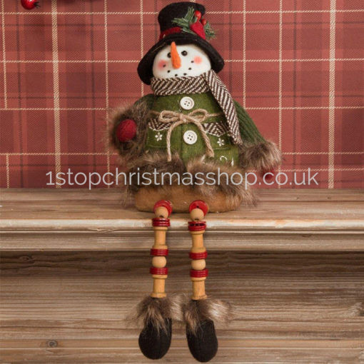 Sitting Dangly Legged Rustic Snowman - Plush Christmas Decorative Figurine - Image 2