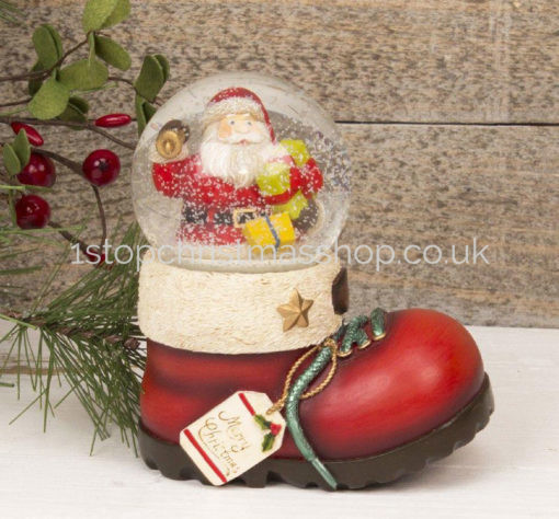 Merry Christmas Santa / Father Christmas in Boot Snow Globe - Glass Waterball XM3983 - Image 2