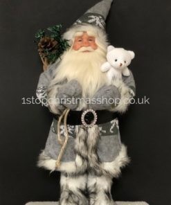 Standing Grey Nordic Santa & Bear – 45cm – Plush Christmas Decorative Figurine