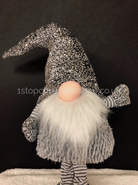 Standing Plush Nordic Santa Gonk Scandi Christmas Decoration - Glitzy Silver - 1 Stop Christmas Shop