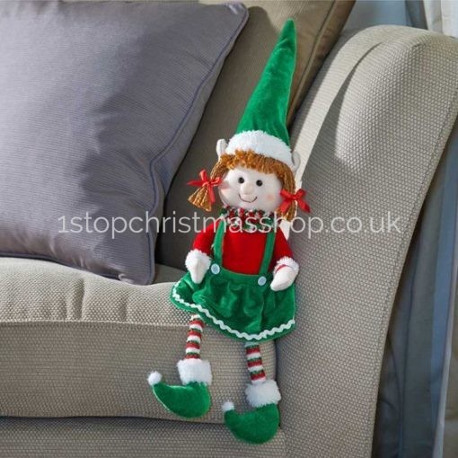 Sittiing 'Dangly Legged' Plush Girl Elf Christmas Character/Decoration - Seated Tinsel Elf - 2531057 - Image 4
