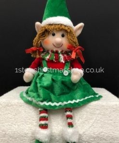 Sittiing 'Dangly Legged' Plush Girl Elf Christmas Character/Decoration - Seated Tinsel Elf - 2531057