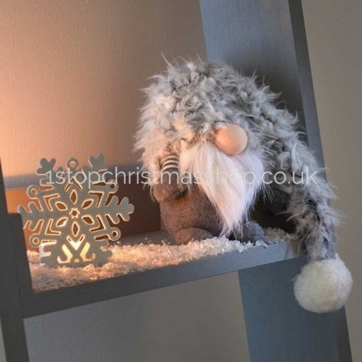 Sitting Plush Super-Furry Nordic Santa Gonk Scandi Christmas Decoration - Wilfred - Grey & White - Image 6