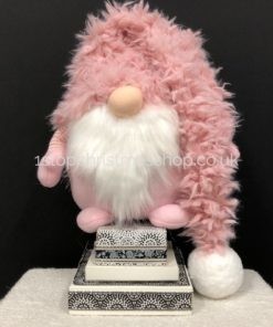 Sitting Plush Super-Furry Nordic Santa Gonk Scandi Christmas Decoration - Wilbert - Pink & White
